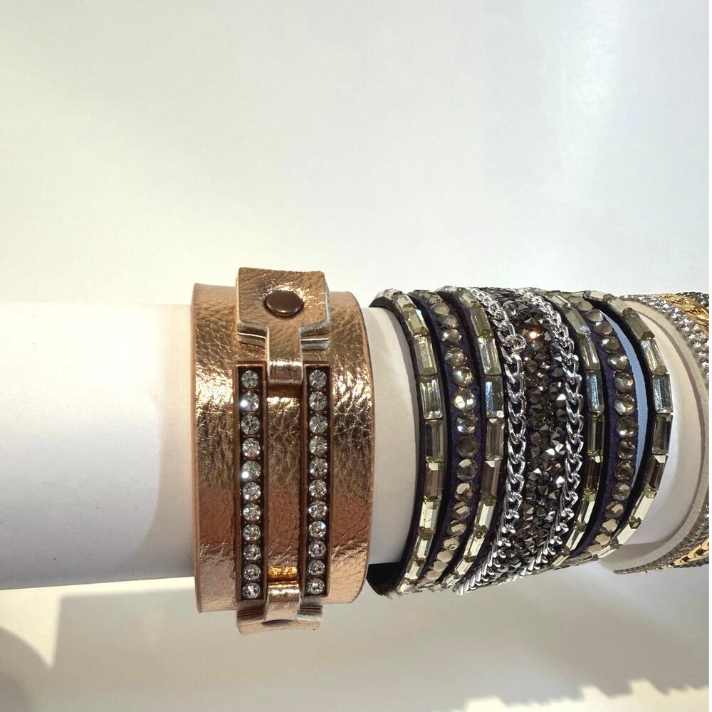 5 - Rhinestone Bracelets- Faux Leather - Picture 4 of 6
